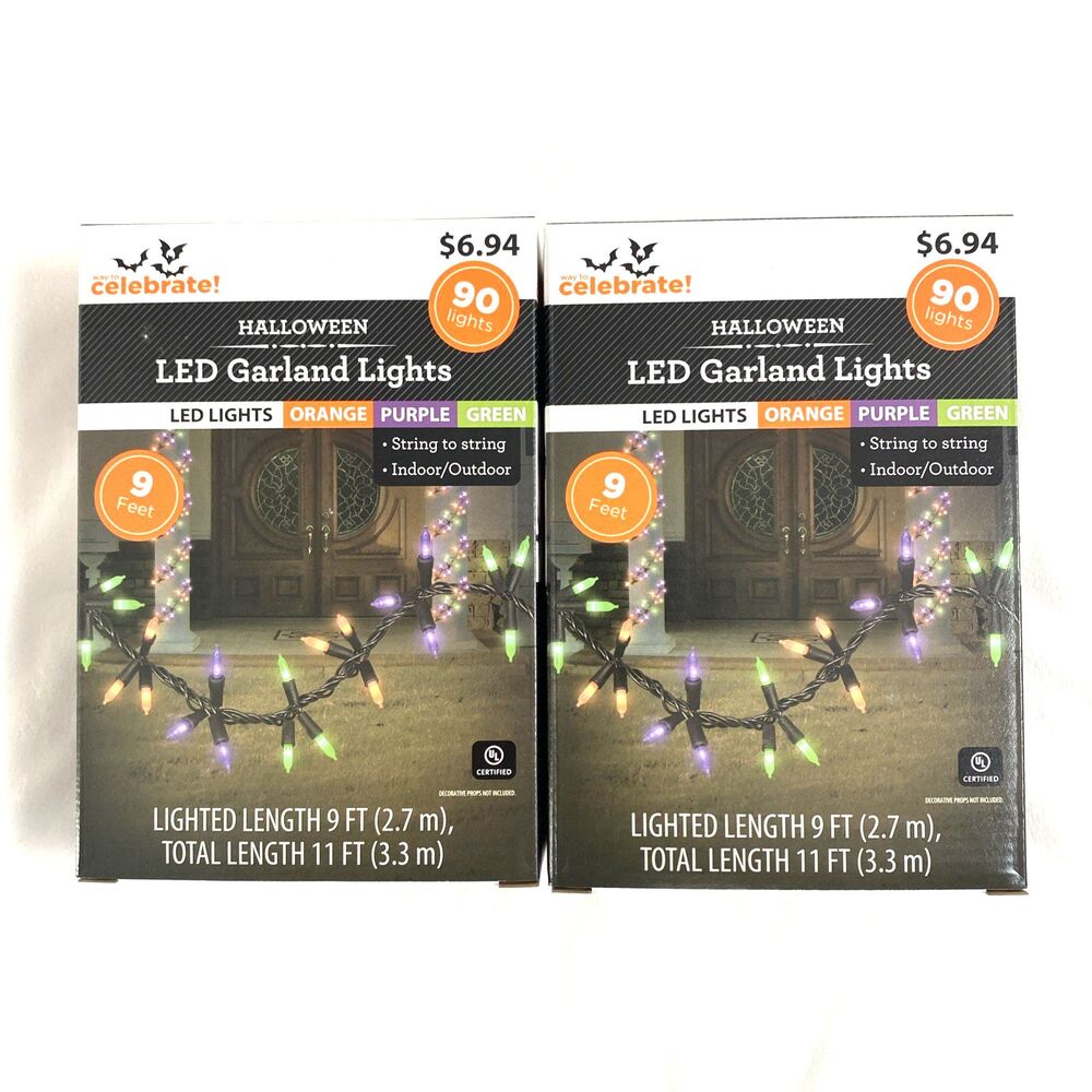 Halloween Led Garland Lights 2 Pack Holiday Home Decor Outdoor Indoor Multicolor